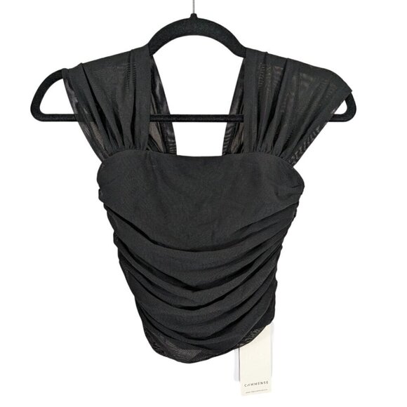 Commense Black Mesh Form Fitting Crop Top Size S - Picture 1 of 4